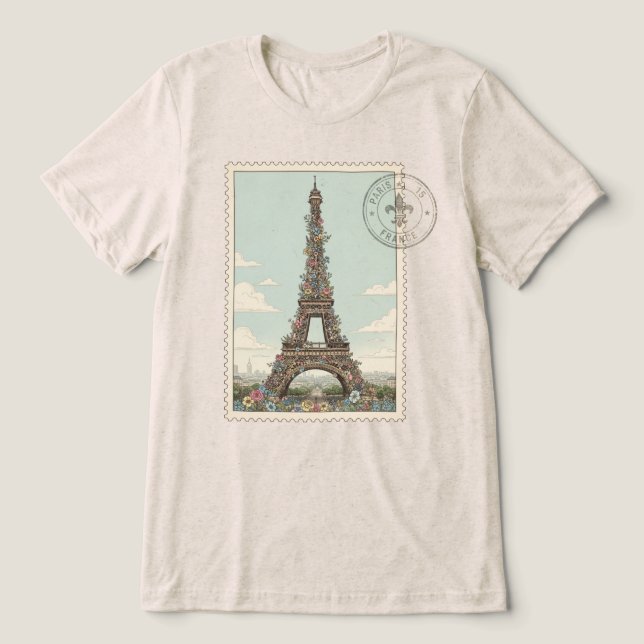 Vintage Eiffel Tower  Tri-Blend Shirt (Design Front)