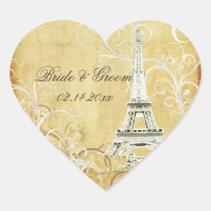 VINTAGE EIFFEL TOWER/VANILLA SWIRLS HEART STICKER