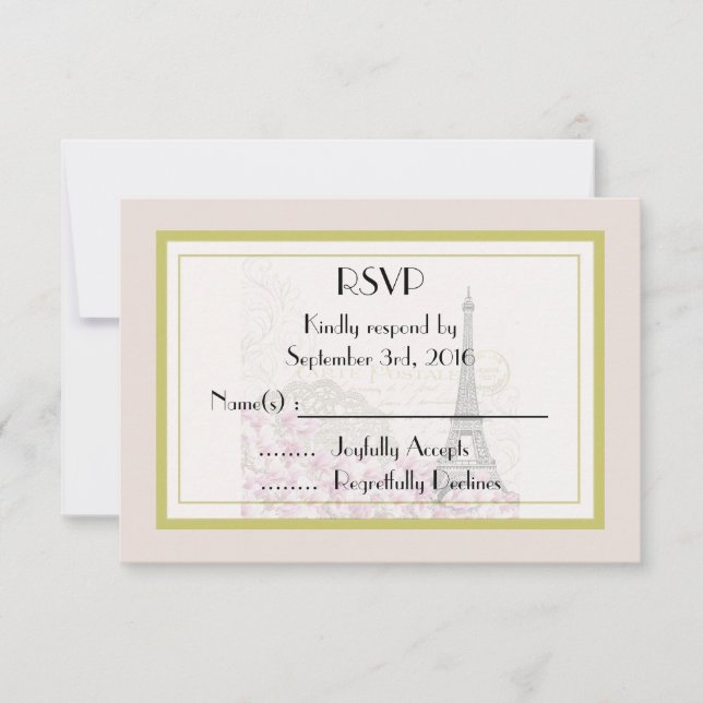 Vintage Eiffel Tower Wedding RSVP (Front)