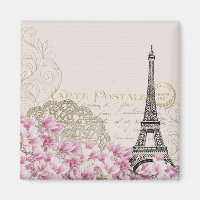 Vintage Eiffel Tower with Pink WildFlowers