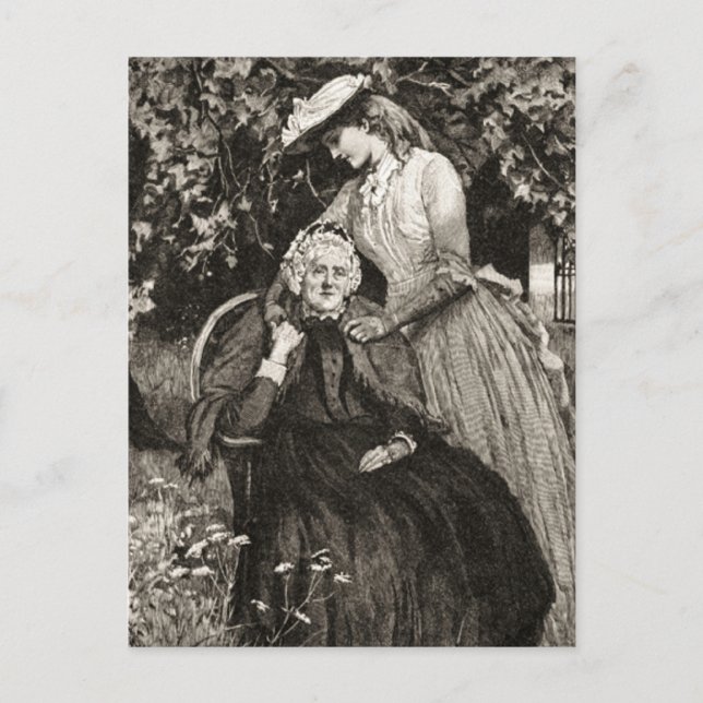 Vintage Elderly Mother and Daughter Postcard (Front)