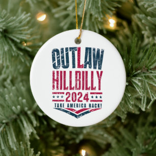 Vintage Elections Outlaw Hillbilly US Flag  Ceramic Ornament