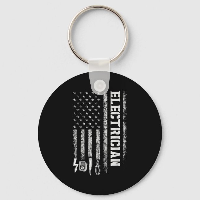 Vintage Electrician American Flag Tools Design  Key Ring (Front)
