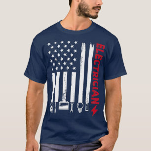 Vintage Electrician Proud American Flag Tools T-Shirt