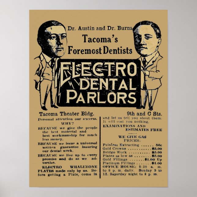 Vintage Electro Dental Palor Dentist Ad Poster (Front)