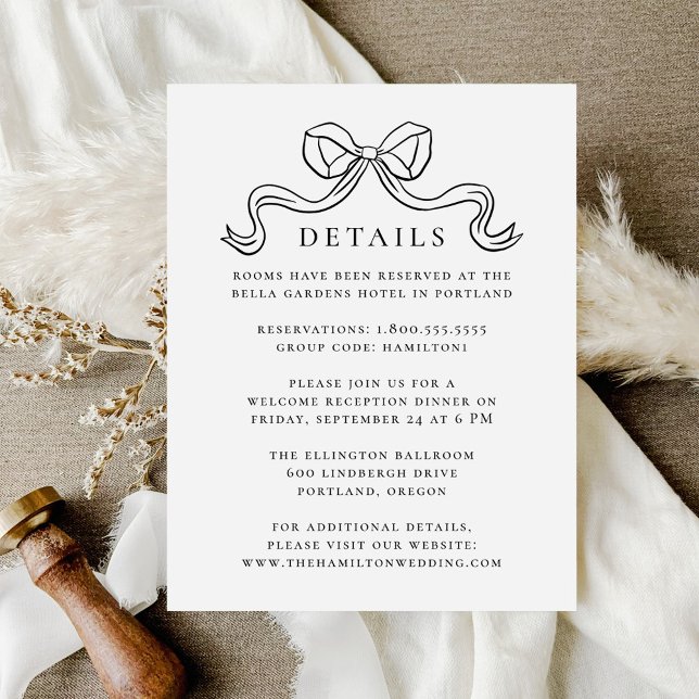 Vintage Elegance Black Bow Wedding Details Enclosure Card (Creator Uploaded)