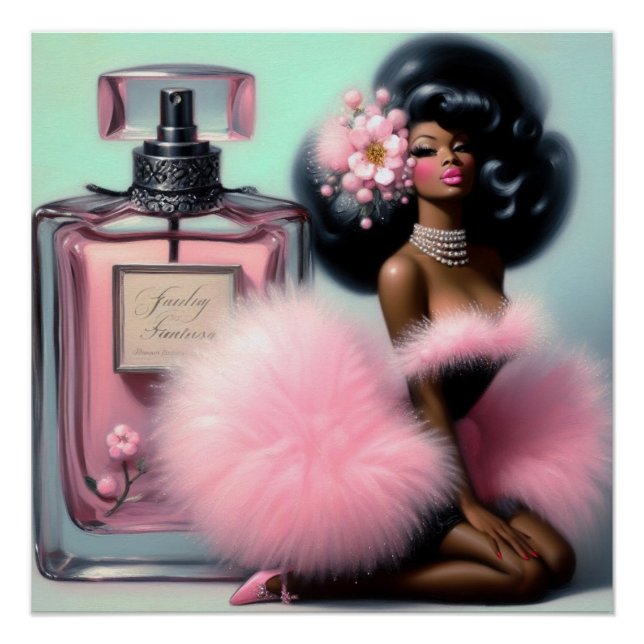 Vintage Elegance Black Pin-Up Pink Perfume Poster (Front)
