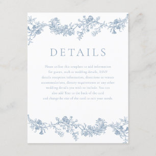 Vintage Elegance: Blue Floral Wedding Details Enclosure Card