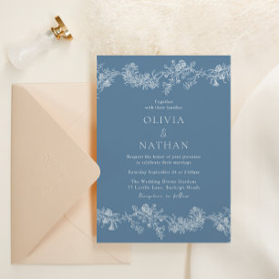 Vintage Elegance Classic Floral Dusty Blue Wedding Invitation