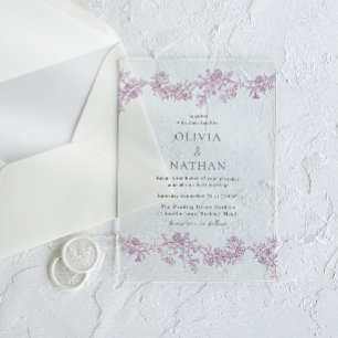 Vintage Elegance: Dusty Rose Blush Floral Wedding Acrylic Invitations