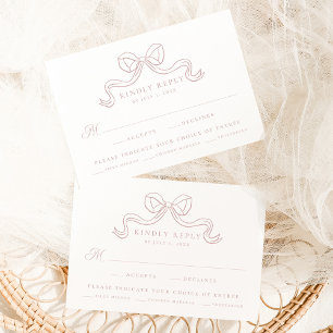 Vintage Elegance Dusty Rose Bow Wedding Meal RSVP Enclosure Card