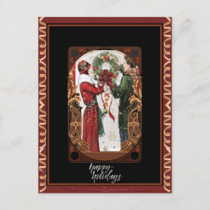 Vintage Elegance Festive Wreath Lovers Postcard