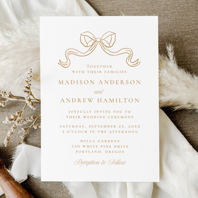 Vintage Elegance Gold Bow Wedding Invitation (Creator Uploaded)