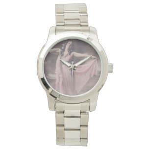 Vintage Elegance in Pink Floral Dress Watch