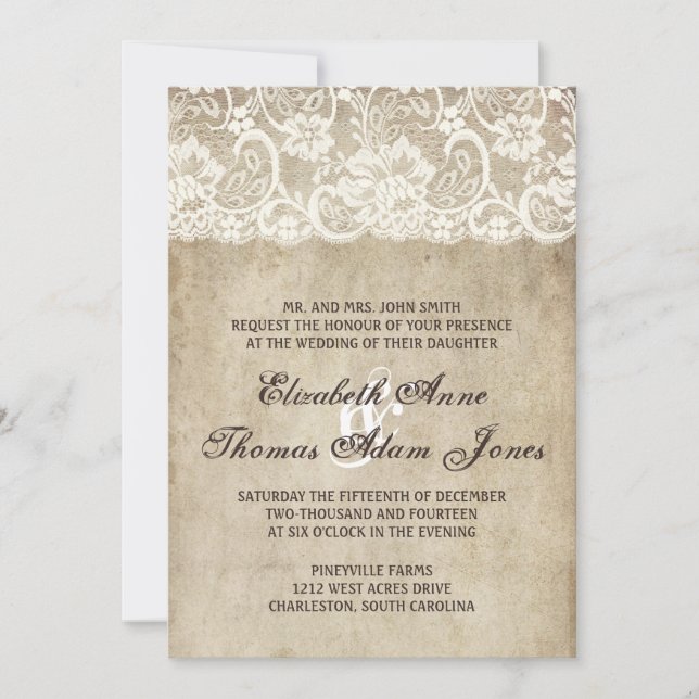Vintage Elegance Lace Wedding Invitation (Front)