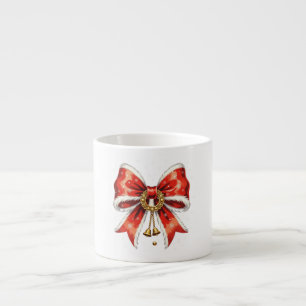 Vintage Elegance Large Festive Red Bow Watercolor Espresso Cup