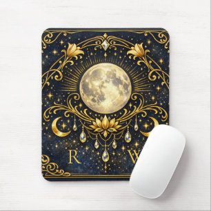 Vintage Elegance Mystical Gold Celestial Monogram  Mouse Pad