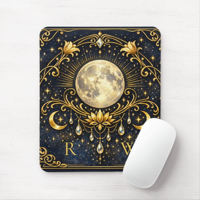 Vintage Elegance Mystical Gold Celestial Monogram  Mouse Pad (With Mouse)