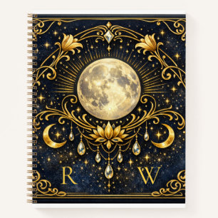 Vintage Elegance Mystical Gold Celestial Monogram Notebook