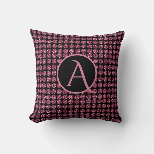Vintage Elegance Pink Diamond Gem Pattern Monogram Cushion (Front)