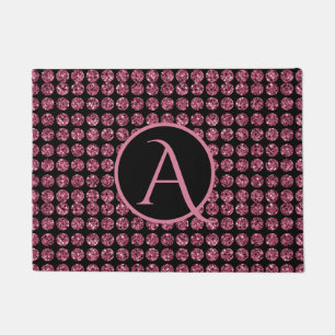Vintage Elegance Pink Diamond Gem Pattern Monogram Doormat
