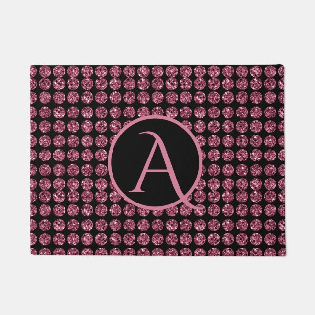 Vintage Elegance Pink Diamond Gem Pattern Monogram Doormat (Front)