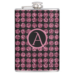 Vintage Elegance Pink Diamond Gem Pattern Monogram Hip Flask