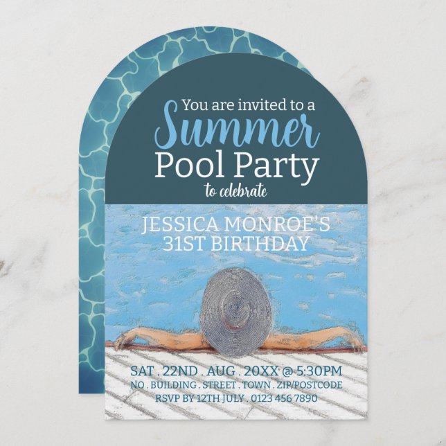 Vintage Elegance Pool Party Birthday  Invitation (Front/Back)