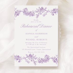 Vintage Elegance: Purple Floral Rehearsal Dinner Invitation