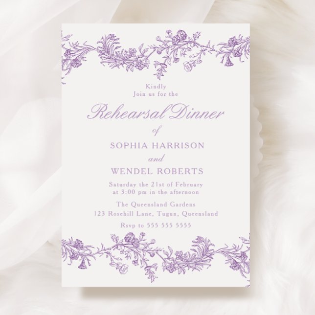 Vintage Elegance: Purple Floral Rehearsal Dinner Invitation (Creator Uploaded)
