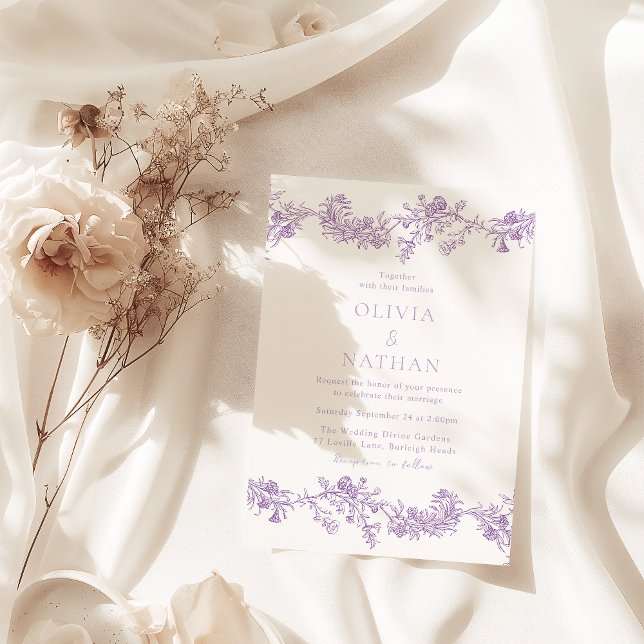 Vintage Elegance: Purple Lavender Floral Wedding Invitation (Creator Uploaded)