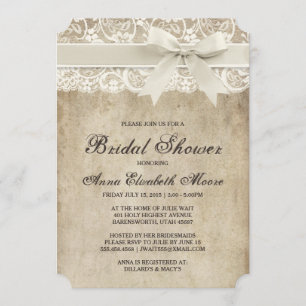 Vintage Elegance Ribbon on Lace Bridal Shower Invitation