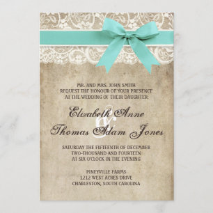 Vintage Elegance Ribbon on Lace Wedding Invitation