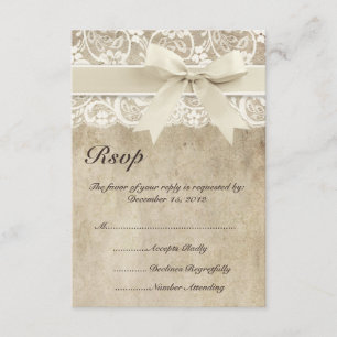Vintage Elegance Ribbon on Lace Wedding RSVP Card