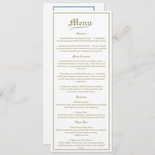 Vintage Elegance Wedding Menu (Front/Back)