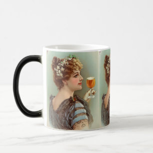 Vintage Elegance: Young Lady with a Drink Magic Mug