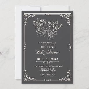 Vintage elegant angels baby shower invitation