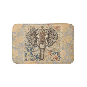 Vintage Elegant, Antique Elephant,Peach Blue Beigi Bath Mat