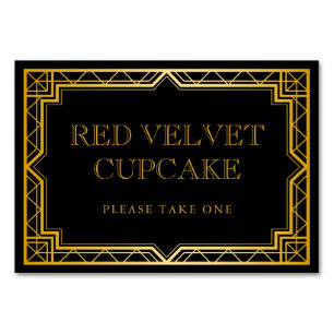 Vintage Elegant Art Deco Black Gold Food Label Tab Table Number