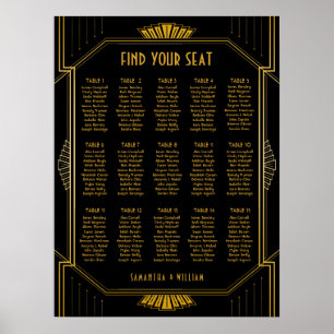 Vintage Elegant Art Deco Black Gold Seating Chart