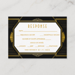Vintage Elegant Art Deco Black Gold Wedding Enclosure Card