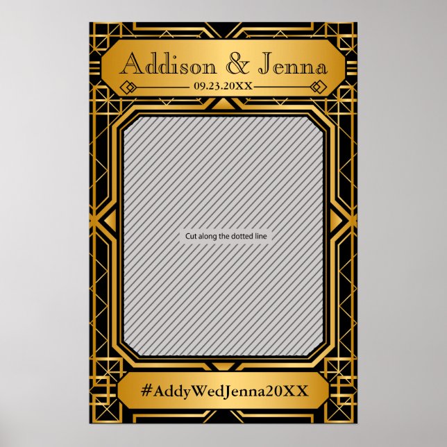 Vintage Elegant Art Deco Black Gold Wedding Poster (Front)