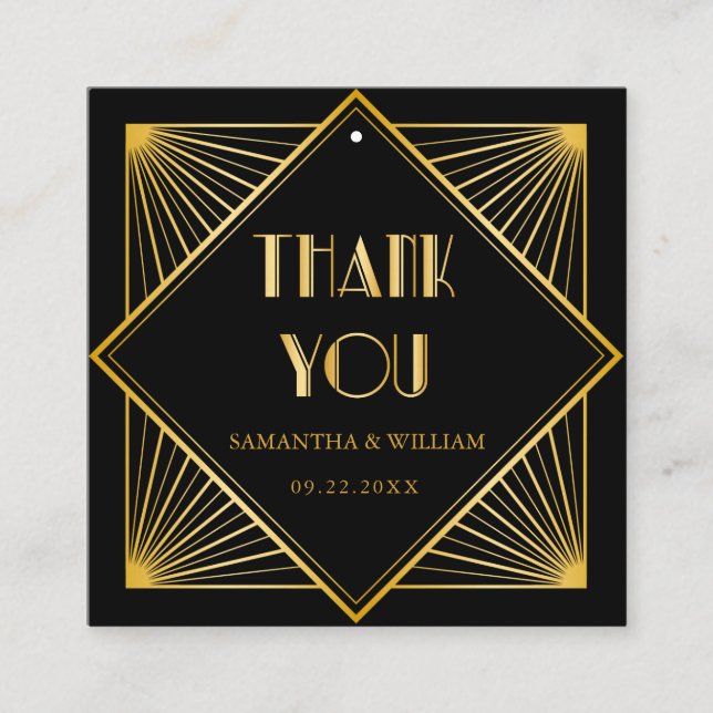 Vintage Elegant Art Deco Gold Wedding Favour Tag (Front)