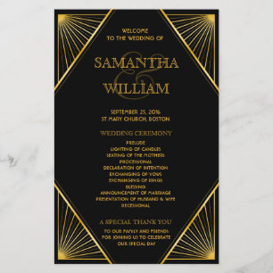 Vintage Elegant Art Deco Gold Wedding Program