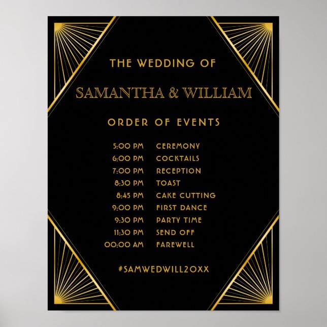 Vintage Elegant Art Deco Gold Wedding Timeline Poster (Front)