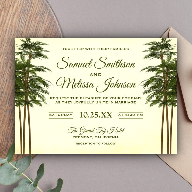 Vintage Elegant Bamboo Plant Wedding Invitation (Creator Uploaded)