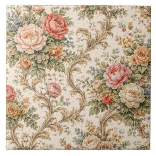 Vintage Elegant Baroque Floral Pattern Ceramic Tile