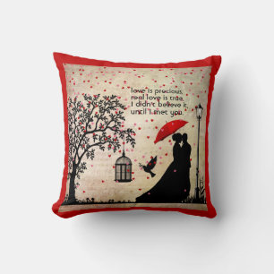 Vintage Elegant Beige & Black Poetry Valentines Cushion