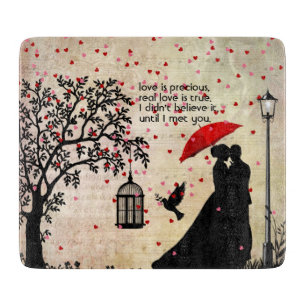 Vintage Elegant Beige & Black Poetry Valentines Cutting Board