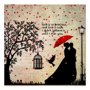 Vintage Elegant Beige & Black Poetry Valentines Poster